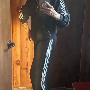 Aviator Nation sweatsuit black zebra stripe size small